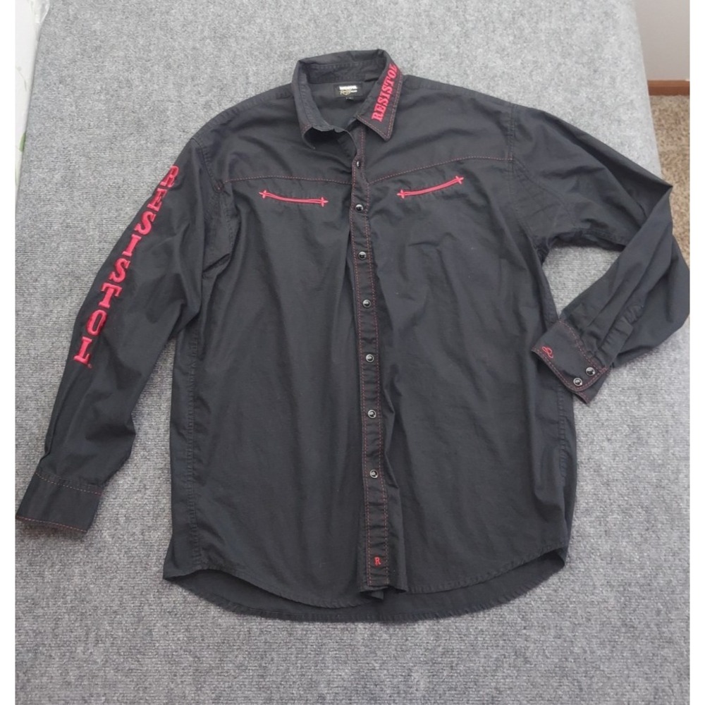 Resistol Rodeo Gear Shirt XL Black Embroidered Smile Pocket Pearl Snap‎ Ripstop